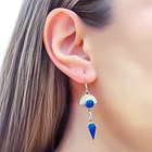 Aros Lapislázuli Media Luna Redondo Gota Plata Fina 950 2