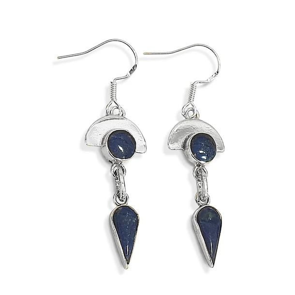 Aros Lapislázuli Media Luna Redondo Gota Plata Fina 950 3