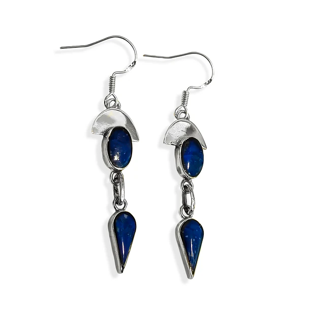Aros Lapislázuli Media Luna Ovalado Gota Plata Fina 950 3