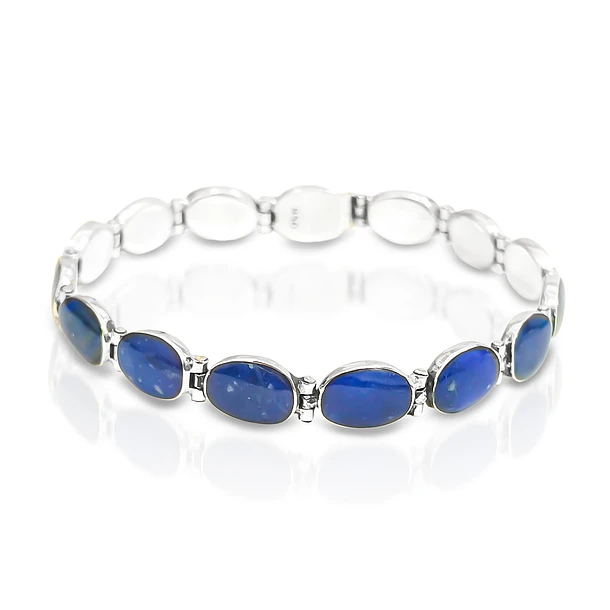 Pulsera Lapislázuli Bisagra Ovalada Plata Fina 950