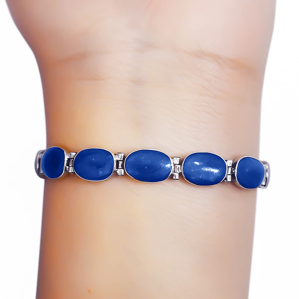 Pulsera Lapislázuli Bisagra Ovalada Plata Fina 950