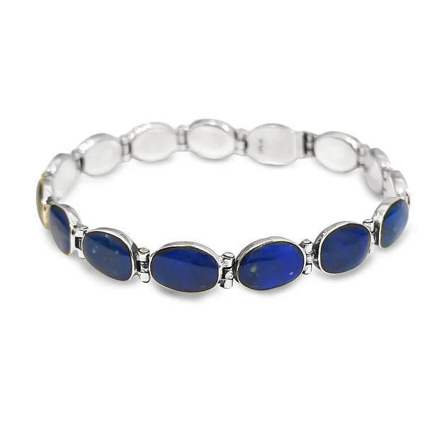 Pulsera Lapislázuli Bisagra Ovalada Plata Fina 950 3