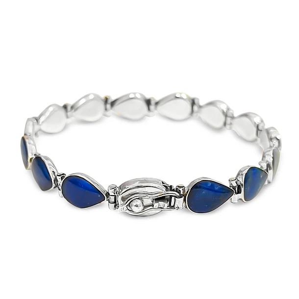 Pulsera Lapislázuli Bisagra Gota Plata Fina 950 3
