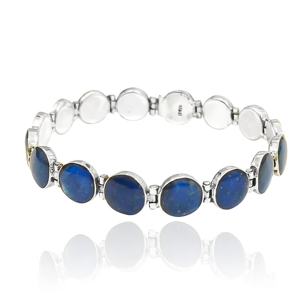 Pulsera Lapislázuli Bisagra Redondo Plata Fina 950