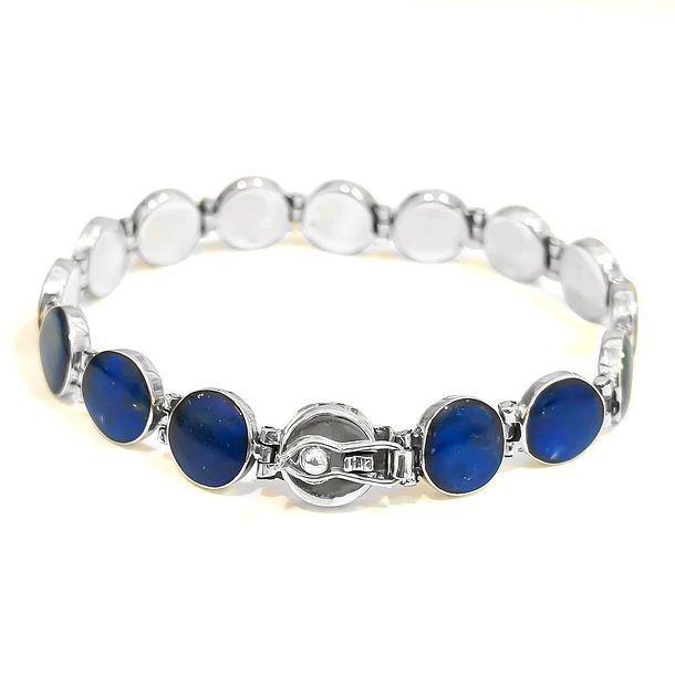 Pulsera Lapislázuli Bisagra Redondo Plata Fina 950 4