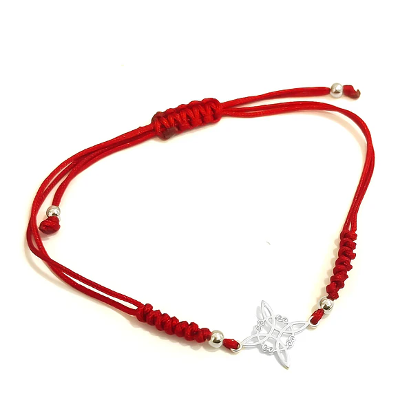 Pulsera Nudo De Bruja Plano Cordón Rojo Plata Fina 925 3