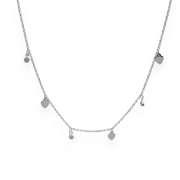 Collar Corazón Circón Redondo Plata Fina 925 