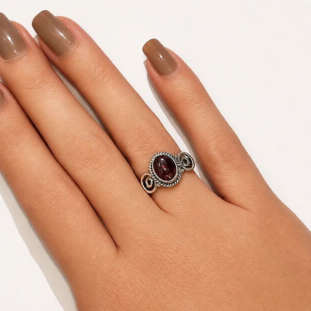 Anillo Piedra Granate Plata Fina 925  2