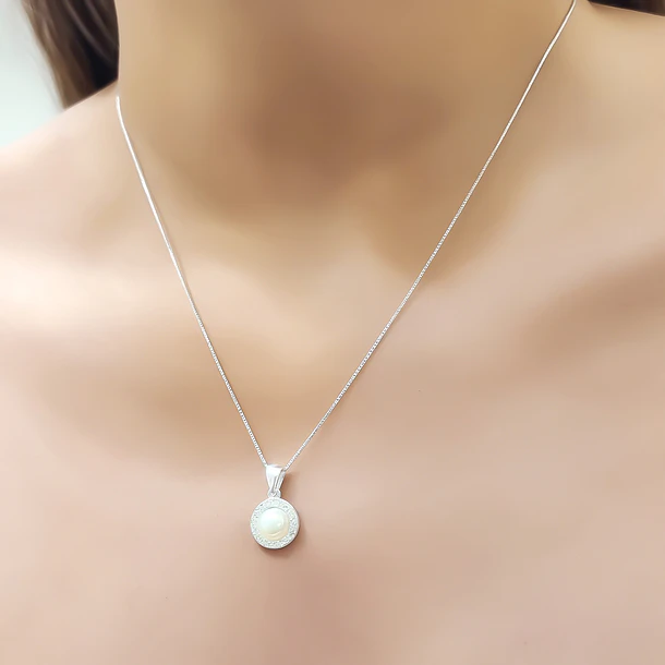 Collar Perla Cintillo Circón Plata Fina 925