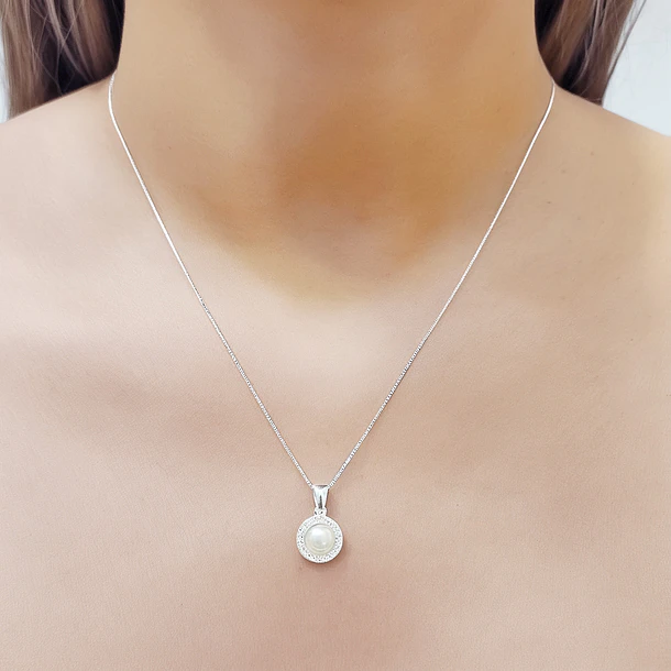Collar Perla Cintillo Circón Plata Fina 925 3