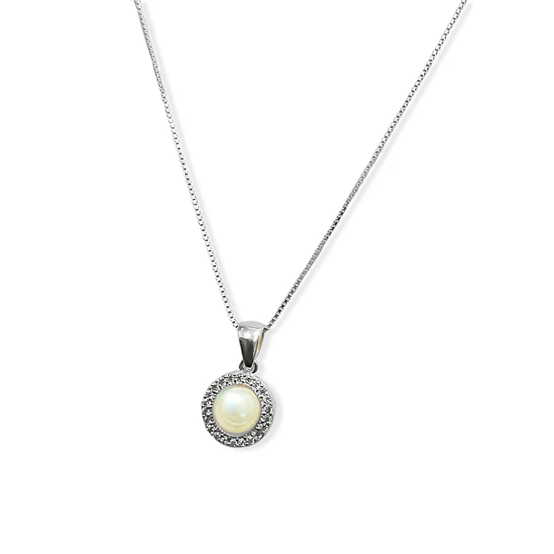 Collar Perla Cintillo Circón Plata Fina 925 4