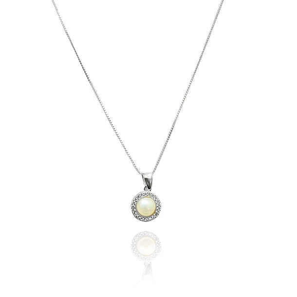 Collar Perla Cintillo Circón Plata Fina 925