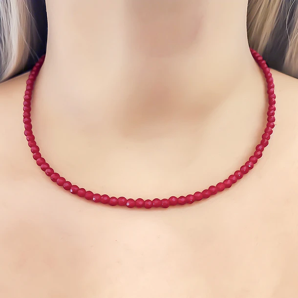 Collar Coral Reconstituido Facetado 4mm Plata Fina 925