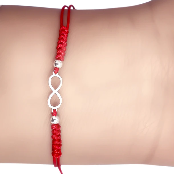 Pulsera Infinito Mini Plata Fina 925 Cordón Rojo Nudo Serpiente