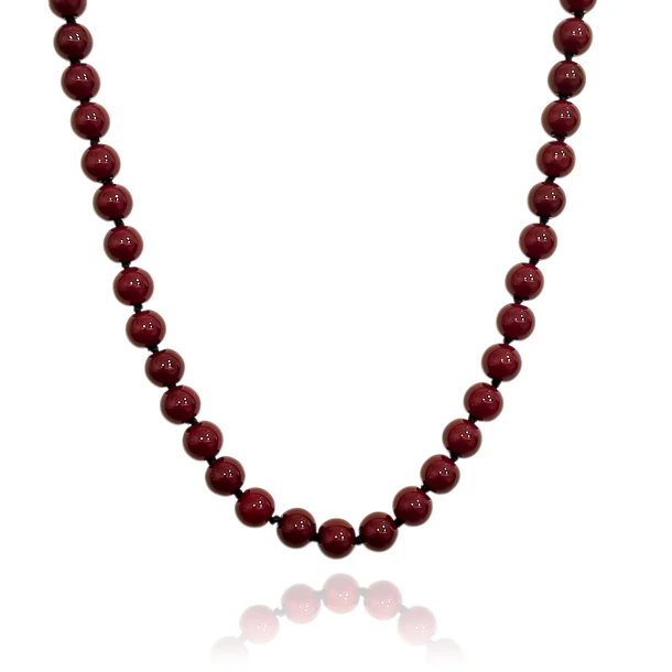 Collar Jade Rojo Oscuro 8mm Plata Fina 925