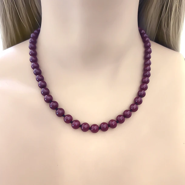 Collar Jade Rojo Oscuro 8mm Plata Fina 925