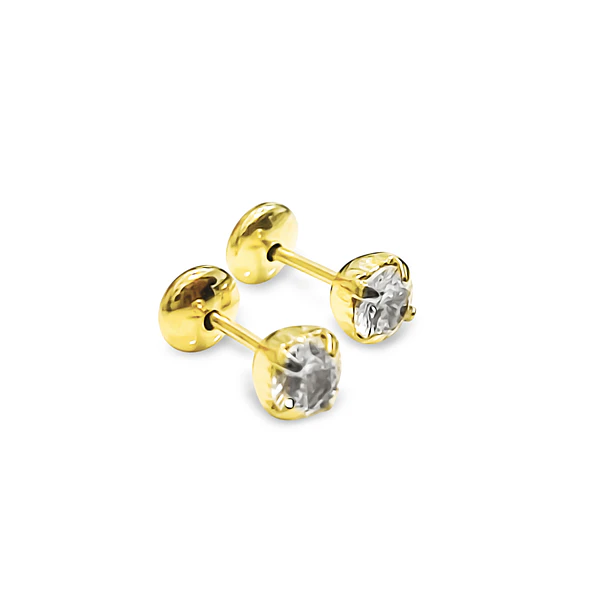 Aros Bebé Circón 4mm Blanco Enchapado Oro 18K 1