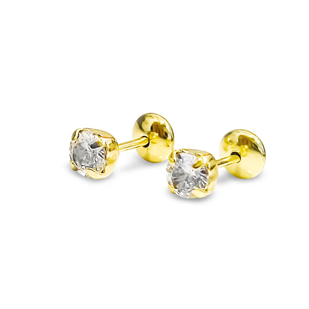 Aros Bebé Circón 4mm Blanco Enchapado Oro 18K 3