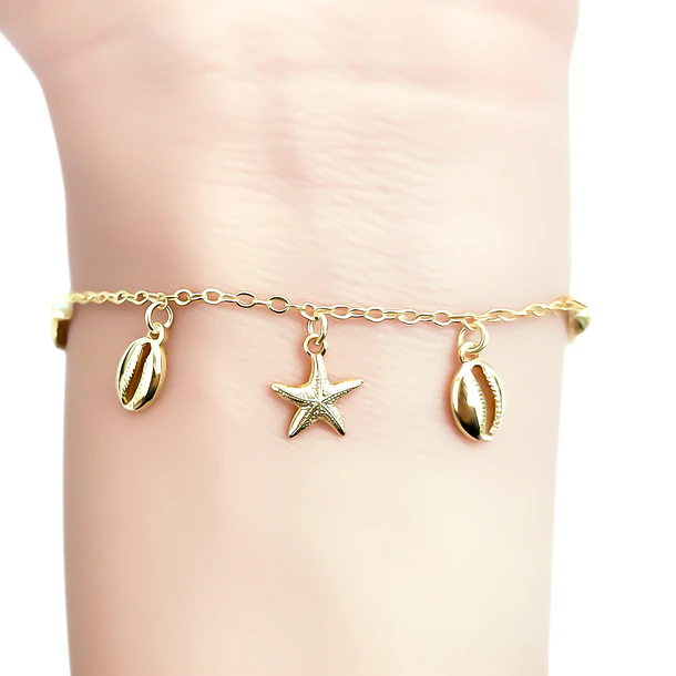 Pulsera Chiches Marinos Eslabón Enchapados Oro 18K 2