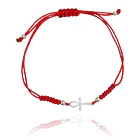 Pulsera Cruz Ankh Mini Plata Fina 925 Cordón Rojo Nudo Serpiente 1
