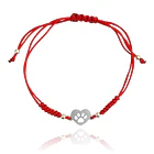 Pulsera Corazón Huella Plata Fina 925 Cordón Rojo Nudo Serpiente  1