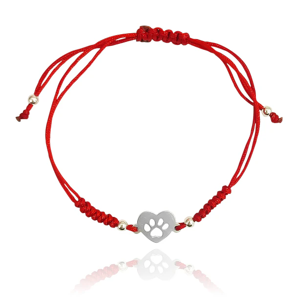 Pulsera Corazón Huella Plata Fina 925 Cordón Rojo Nudo Serpiente  1