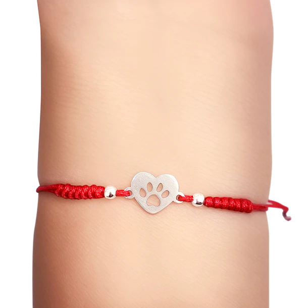 Pulsera Corazón Huella Plata Fina 925 Cordón Rojo Nudo Serpiente  2