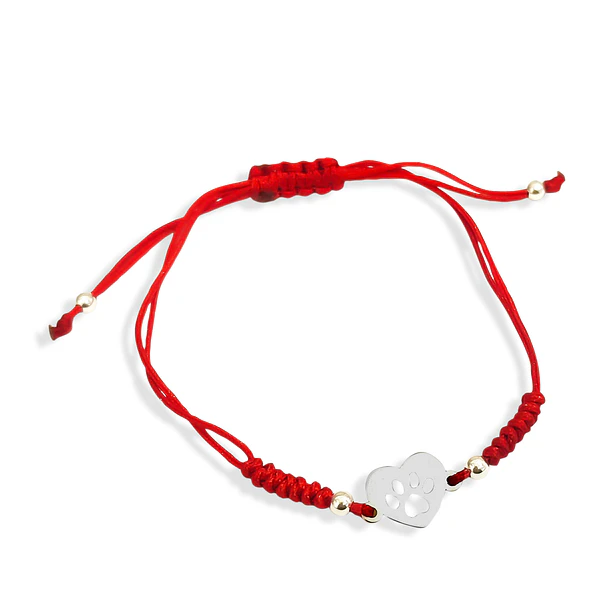 Pulsera Corazón Huella Plata Fina 925 Cordón Rojo Nudo Serpiente  3