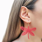 Aros Libélula Roja PLA Gancho Enchapado Oro 18K 2
