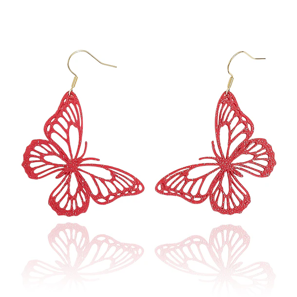 Aros Mariposa Roja PLA Gancho Enchapado Oro 18K
