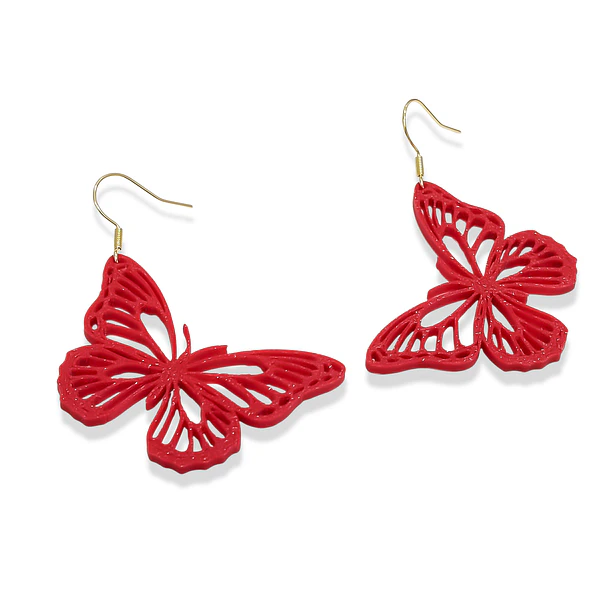 Aros Mariposa Roja PLA Gancho Enchapado Oro 18K 3