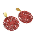 Aros Flor Concentrica Roja PLA Tope Enchapado Oro 18K 3