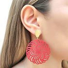 Aros Flor Concentrica Roja PLA Tope Enchapado Oro 18K 2