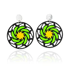 Aros Geométricos Calado Negro Amarillo Verde Tope Plata Fina 925 1
