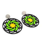 Aros Geométricos Calado Negro Amarillo Verde Tope Plata Fina 925 3