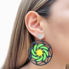 Aros Geométricos Calado Negro Amarillo Verde Tope Plata Fina 925 2