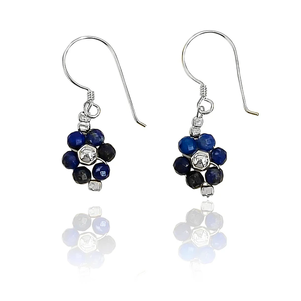Aros Flor Lapislázuli Gancho Plata Fina 925