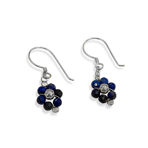 Aros Flor Lapislázuli Gancho Plata Fina 925 3