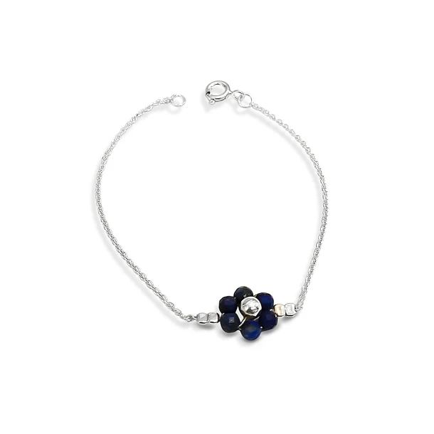Pulsera Flor Lapizlázuli Cadena Eslabón Plata Fina 925 3