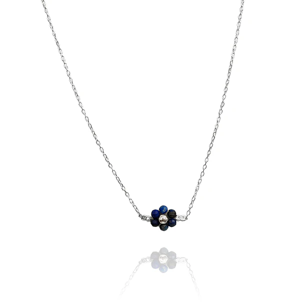 Collar Flor Lapizlázuli Cadena Eslabón Plata Fina 925 1