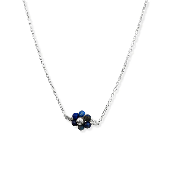 Collar Flor Lapizlázuli Cadena Eslabón Plata Fina 925 3