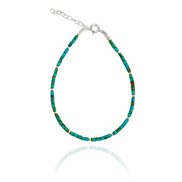 Pulsera Turquesa Bolita Plata Fina 925