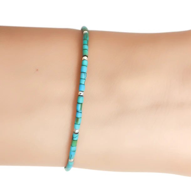 Pulsera Turquesa Bolita Plata Fina 925