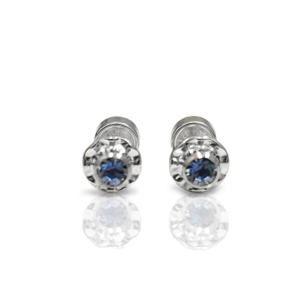 Aros Abridores Flor Circón Celeste 6mm Plata Fina 925
