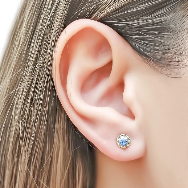 Aros Abridores Flor Circón Celeste 6mm Plata Fina 925