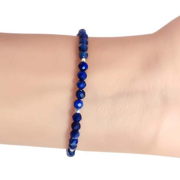 Pulsera Lapislázuli Facetada 4mm Bolita Plata Fina 925 2