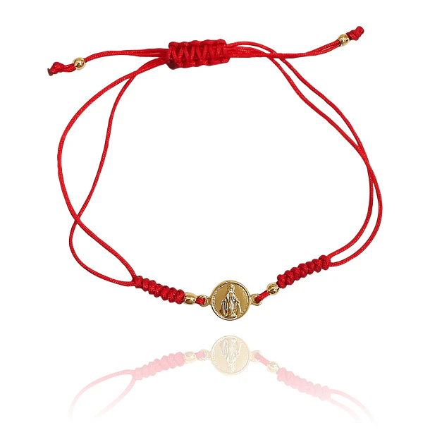 Pulsera Virgen De Los Rayos Enchapado Oro 18K Cordón Rojo Nudo Serpiente Ajustable