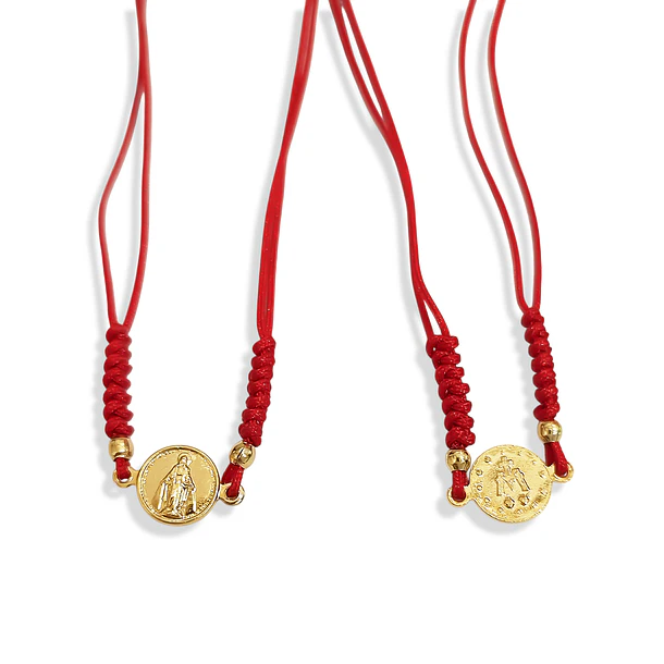 Pulsera Virgen De Los Rayos Enchapado Oro 18K Cordón Rojo Nudo Serpiente Ajustable 4