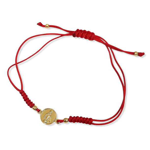 Pulsera Virgen De Los Rayos Enchapado Oro 18K Cordón Rojo Nudo Serpiente Ajustable 3