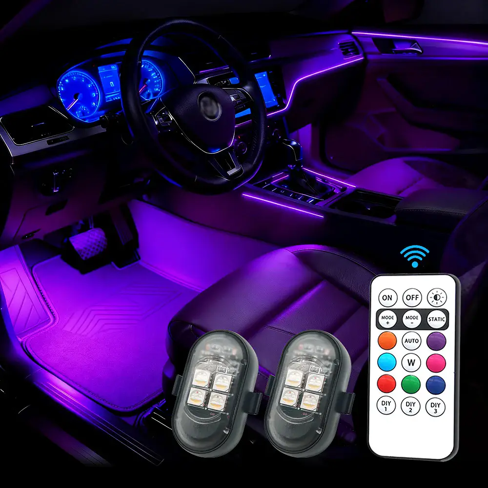 Mejora las luces de ambiente del coche RGB, batería más grande y más brillante, cable de carga tipo C, multimodo remoto inalámbrico para motocicleta y coche 1